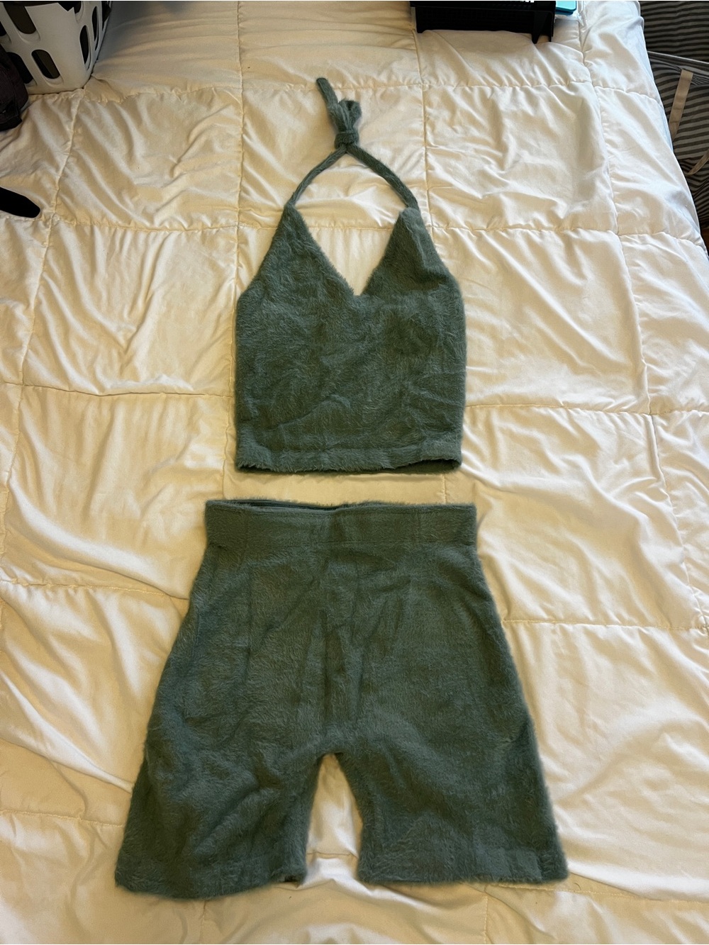 Gym Shark Whitney Simmons Plush Halter Crop Top & High-Waist Shorts Set - Green